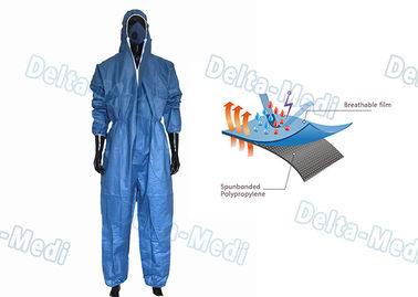 Combinações descartáveis respiráveis do filme azul que trabalham o uniforme S - XXL para a indústria