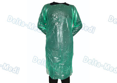 Vestidos plásticos descartáveis verdes do CPE, anti vestidos longos líquidos do hospital da luva