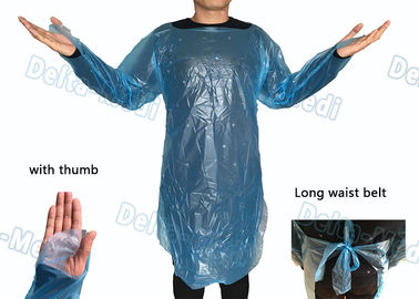 Waterproof o vestido cirúrgico do CPE dos produtos plásticos médicos/vestido do isolamento com o punho do laço do polegar