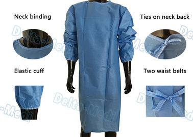 Vestidos protetores descartáveis macios, vestidos médicos descartáveis de SMS com o laço de 2 cinturas em/laço do pescoço sobre