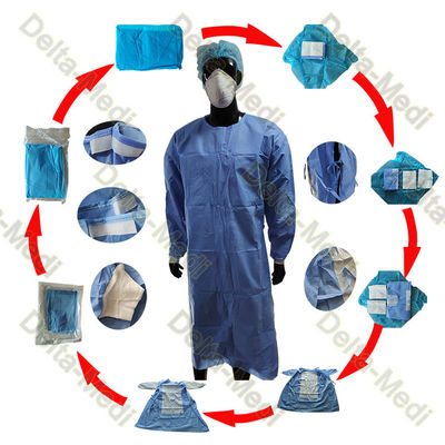 Vestido cirúrgico descartável estéril de SMS 45gsm com embalagem das duplas camada