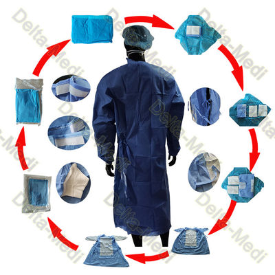 Vestido cirúrgico descartável estéril de SMS 45gsm com embalagem das duplas camada