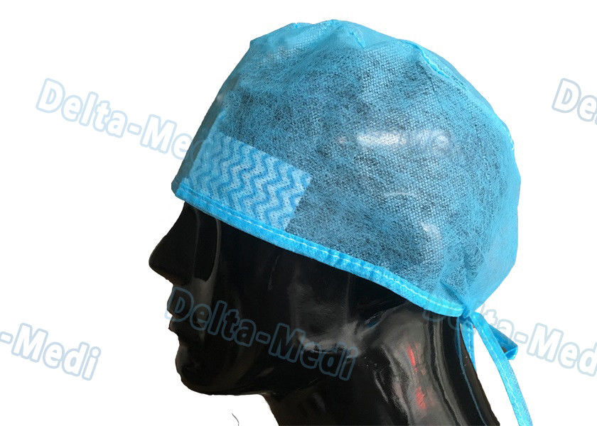 Tampões descartáveis azuis do cirurgião, chapéus cirúrgicos descartáveis dos PP/SMS com faixa